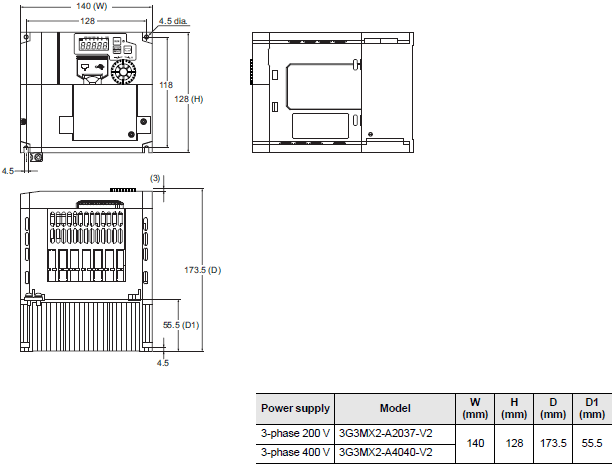 3G3MX2-V2 Dimensions 4 