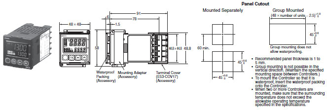 E5CN, E5CN-U Dimensions 1 