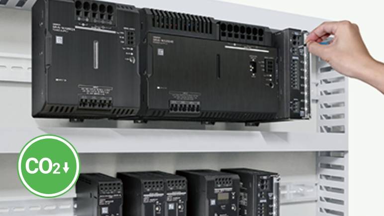 GHG emission reduction by switching to high-efficiency power supplies enable energy-saving control panel